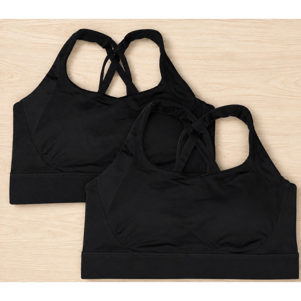 Set of 2 Women's Black Strappy Sports Bra Medium Removable Pads‎ NWT Adjustable